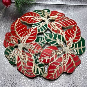 "5/$25" Vintage Christmas Poinsettia Kitchen Trivet Hotplate Wall Art Decor